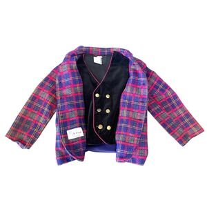 Hi-Line Product Boys Vintage Plaid Blazer Jacket Velvet Black Vest Size 6‎